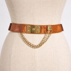 Vtg Ravid Artistic Des Brown statement Belt Gold Swag Chain Medallion 80's 90's
